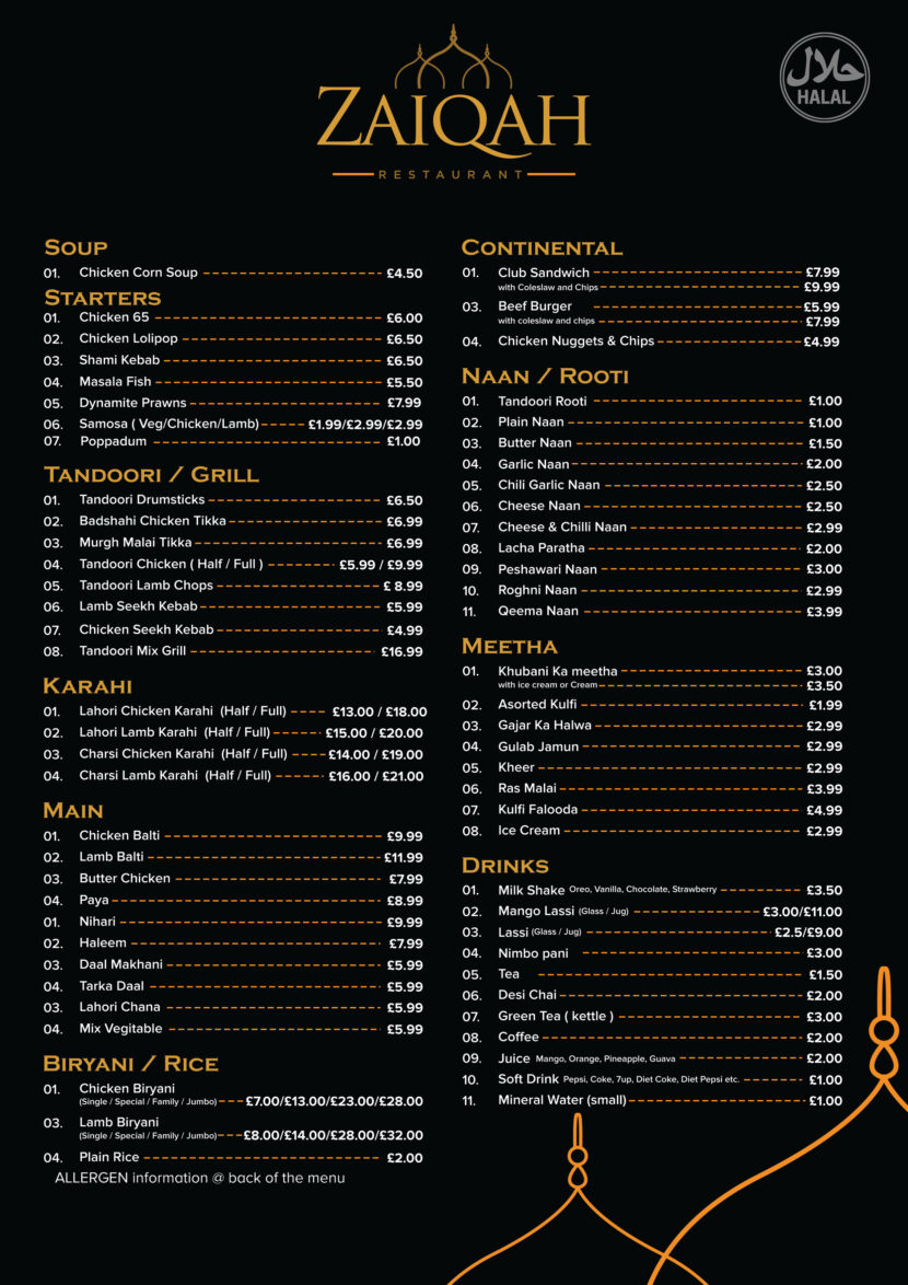 Zaiqah Royale Menu